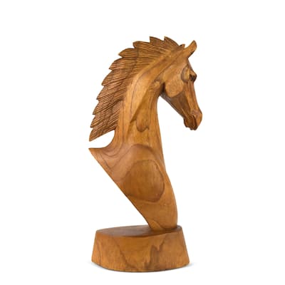 Wooden Hand Carved Horse Head Statue Sculpture Handcrafted Handmade Wood Decorative Home Decor Accent Decoration