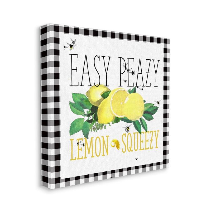 Stupell Easy Peazy Lemon Squeezy Kitchen Humor Plaid Word Design Canvas Wall Art - 17 x 17