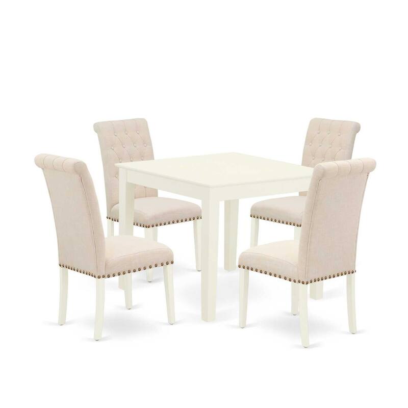 HomeStock 5-Pc Linen White Finish Solid Wood Top - Square Dining Room Set - Seats 4