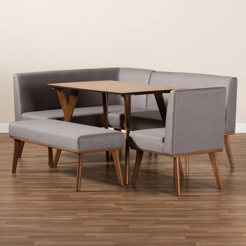 Odessa Grey Fabric and Walnut Finished Wood 5-PC Dining Nook Set