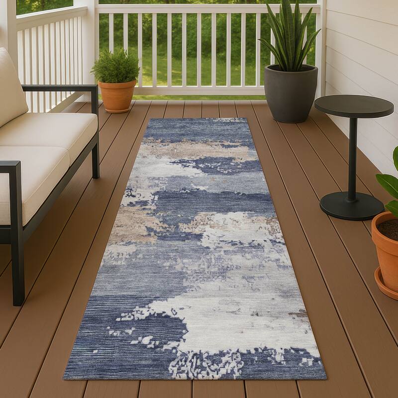 Machine Washable Indoor/ Outdoor Chantille Rug - Navy - 2'3" x 7'6"