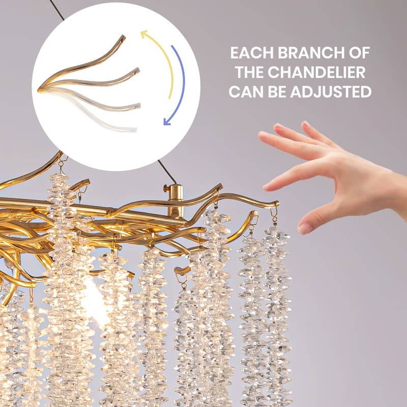 40 in Gold Crystal Chandelier Dimmable Ceiling Fixtures for Dining Room