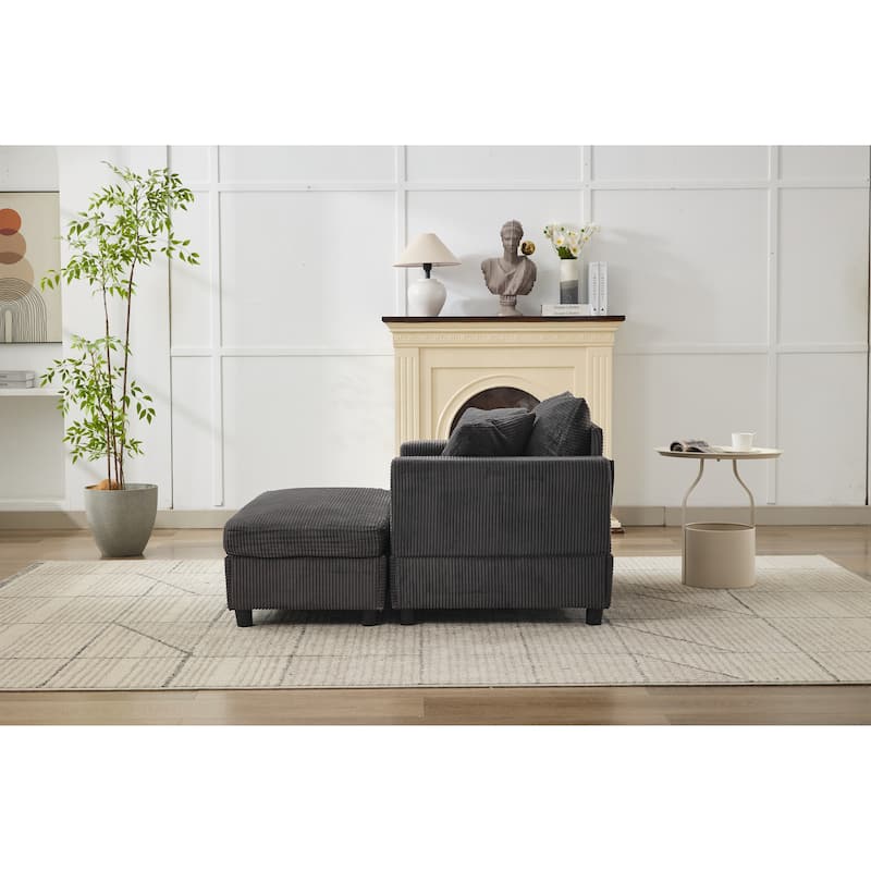 Chaise Lounge Chair with Removable Ottoman, Modern Accent Armchair Corduroy Sleeper Sofa Chair with Pillows for Living Room