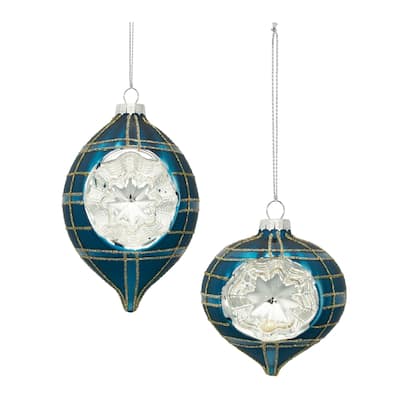 Set of 12 Plaid Glass Reflector Christmas Ornaments Vintage-Inspired Green, Blue & Silver Holiday Decorations
