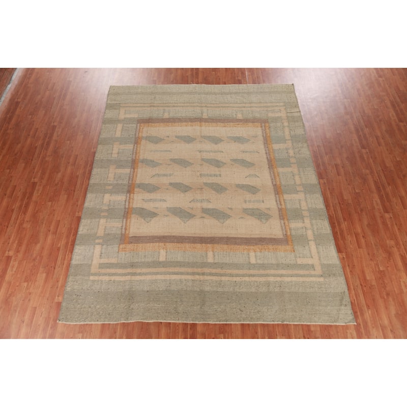Hand Woven Oriental 100% Jute Carpet Southwestern Modern Beige & Ivories Kilim Area Rug - 11' 8'' X 9' 3''