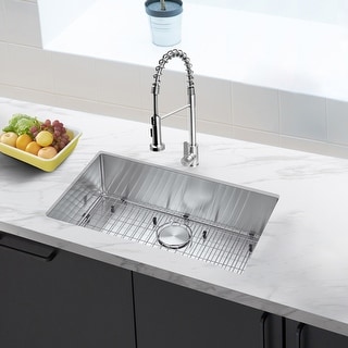 30" Undermount Single Bowl Stainless Steel Handmade Kitchen Sink & Drain Strainer, Bottom Grid, All in One (30" x 18" x 9")