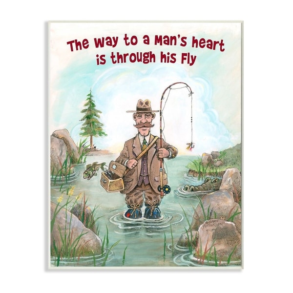 Stupell Industries His Fly Funny Sports Fishing Cartoon Design Wood Wall Art. Opens flyout.