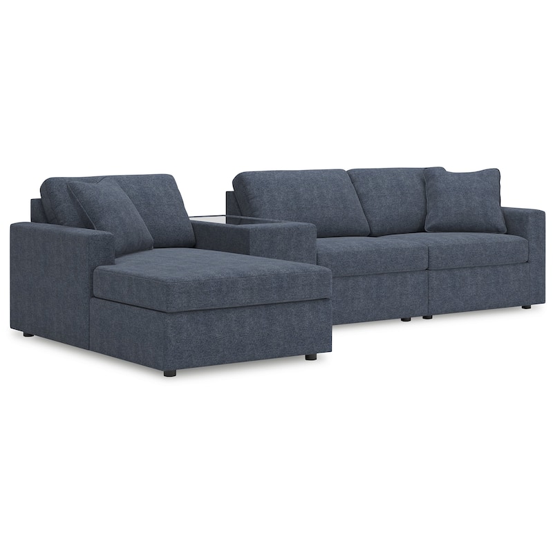 Signature Design by Ashley Modmax 4-Piece Sectional with Chaise and Storage Console - 126"W x 68"D x 36"H - Blue - Left Facing