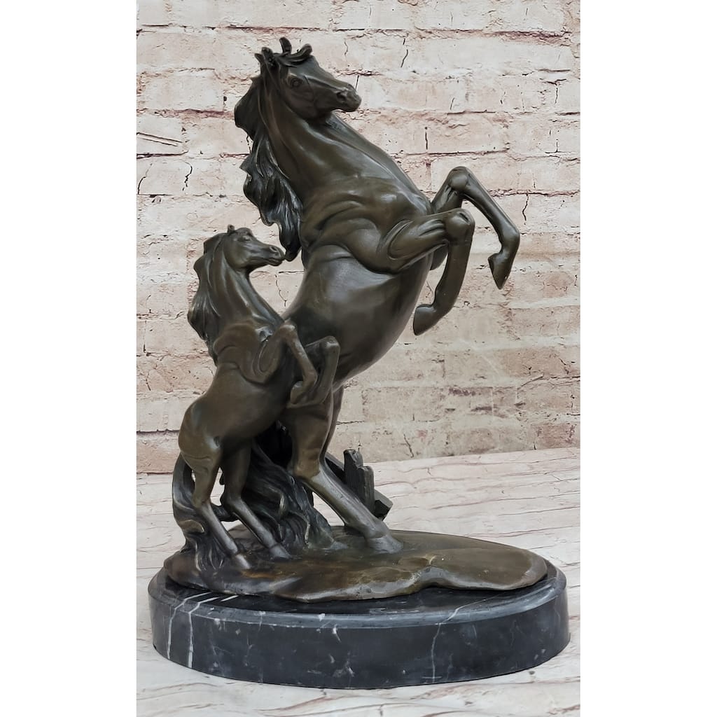 Adult And Baby Horse Pony Dual Rearing Horses Bronze Statue Sculpture Decor