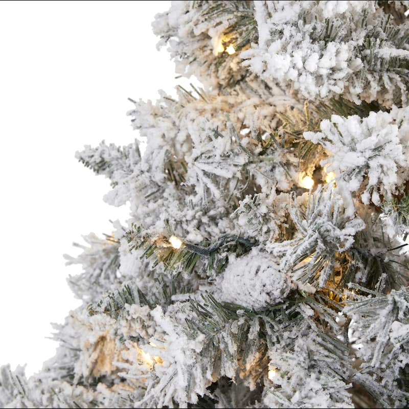 7ft Artificial Christmas Tree with Lights & Pinecones - Flocked Mountain Pine Holiday Decor - White - 84