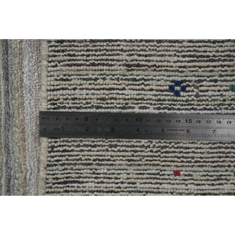 Hand Knotted Oriental Viscose Silk Carpet Tribal Animal Pictorial Greys & Charcoal Gabbeh Area Rug - 11' 10'' X 8' 10''
