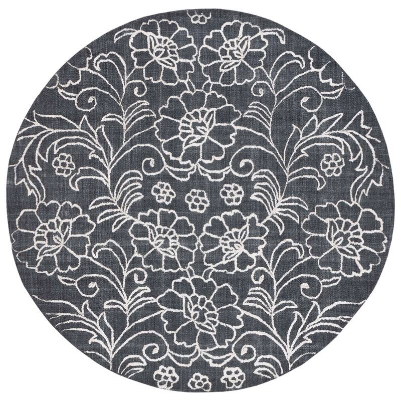 SAFAVIEH Handmade Marbella Doree Floral Rug - 6' Round - Black/Ivory