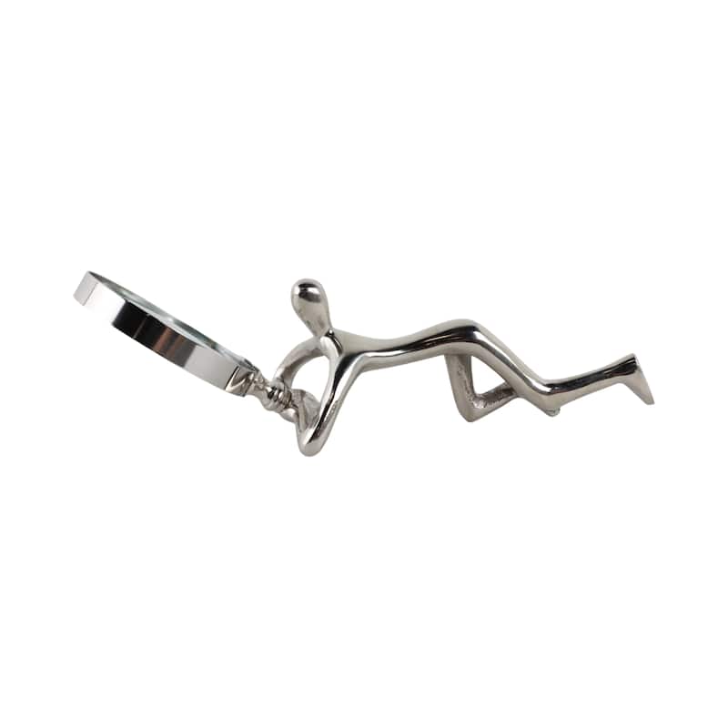 Glass Metal Decorative Object Human Figure Holding Magnifying Glass