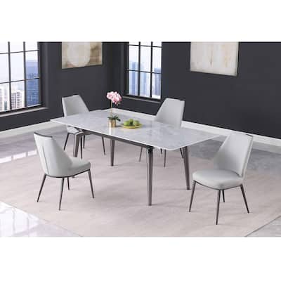 Somette Tate Sintered Stone Extendable Dining Set with Gray Chairs