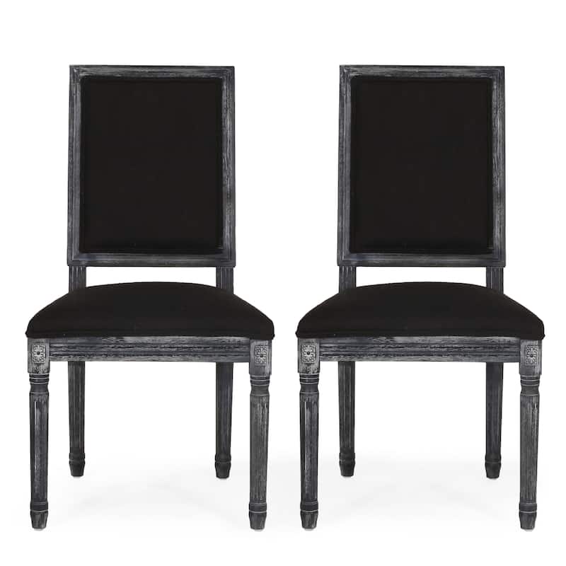 Kevin Dining Chair Set of 2, Black Fabric Padded Seat, Wood Frame