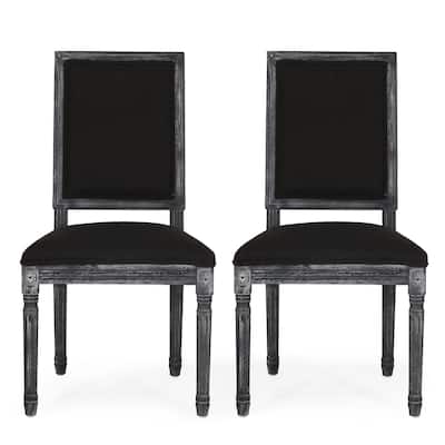 Kevin Dining Chair Set of 2, Black Fabric Padded Seat, Wood Frame