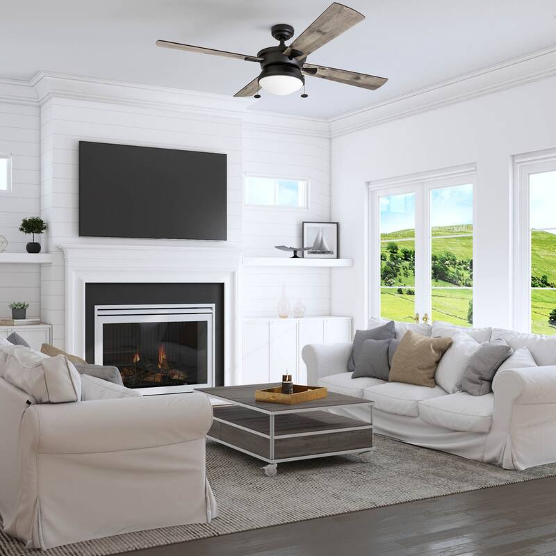 52" Prominence Home Auletta Matte Black Contemporary Indoor/Outdoor Ceiling Fan with Light, Pull Chain