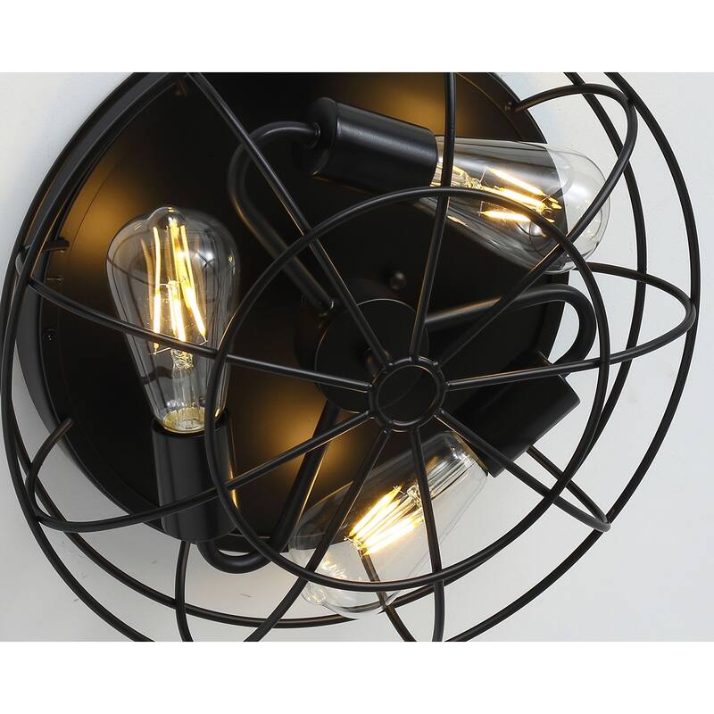 Industrial Black 3-Light Caged Shape Flush Mount Lamp