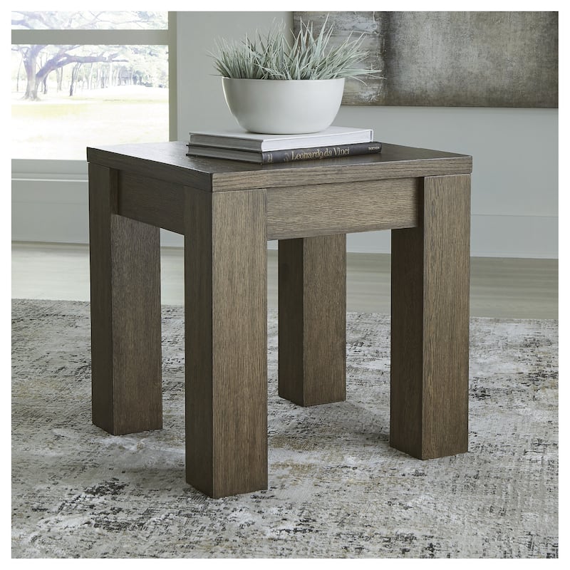 Signature Design by Ashley Rosswain Brown End Table - 24"W x 24"D x 25"H - Veneer - 24"W x 24"D x 25"H - Warm Brown