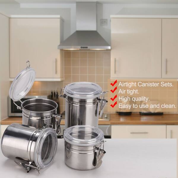 Shop 4pcs Stainless Steel Airtight Canister Set Kitchen Counter