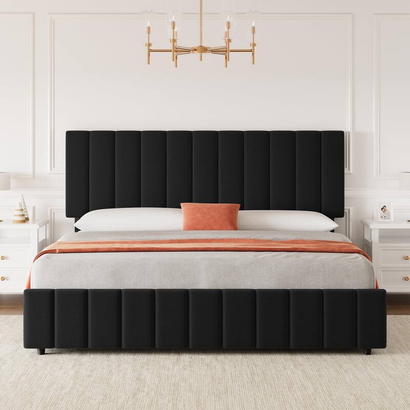 Bed Frame with 4 Storage Drawers and Adjustable Headboard