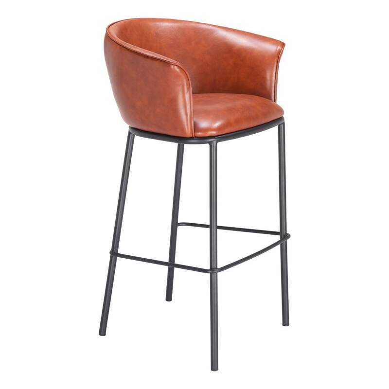 HomeRoots 30" Brown And Black Faux Leather And Steel Bar Height Bar Chair