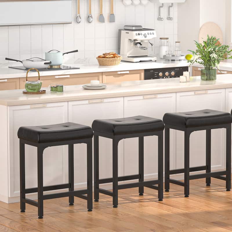 Counter-Height Stools Saddle Stool, PU Leather Barstools with Metal Base, Soft Cushion