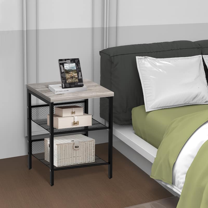 Modern Nightstand End Table 2 Shelves Bedside Table Set of 2