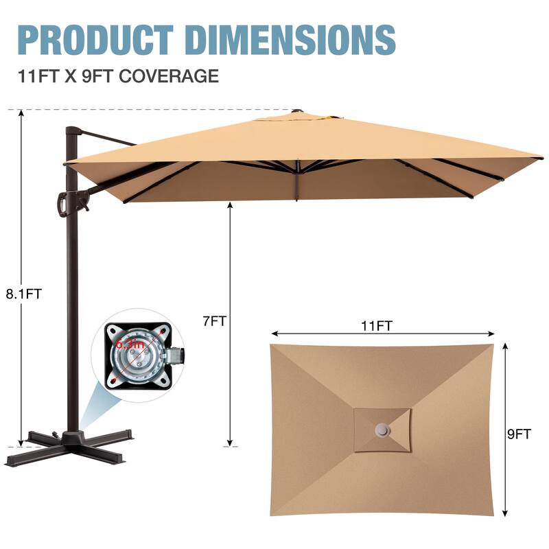Outdoor Patio Umbrella 9 FT x 11 FT Cantilever-Offset Umbrella