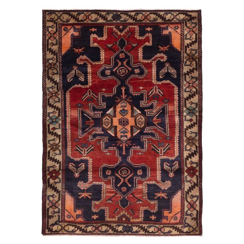 ECARPETGALLERY Hand-knotted Anatolian Vintage Dark Navy, Red Wool Rug - 5'2 x 7'5
