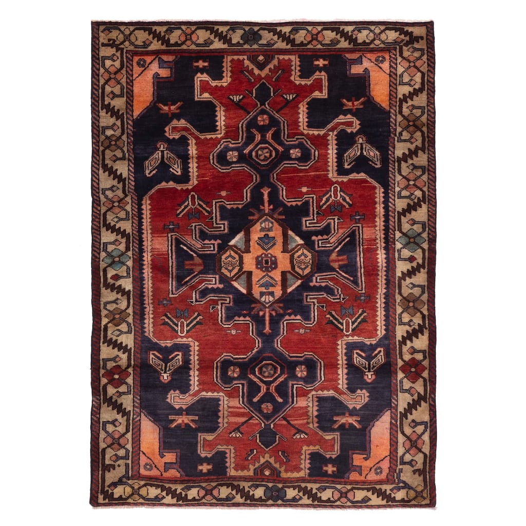 ECARPETGALLERY Hand-knotted Anatolian Vintage Dark Navy, Red Wool Rug - 5'2 x 7'5