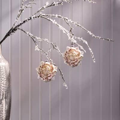 5"Glass La Vie En Rose Ornament Set of 2