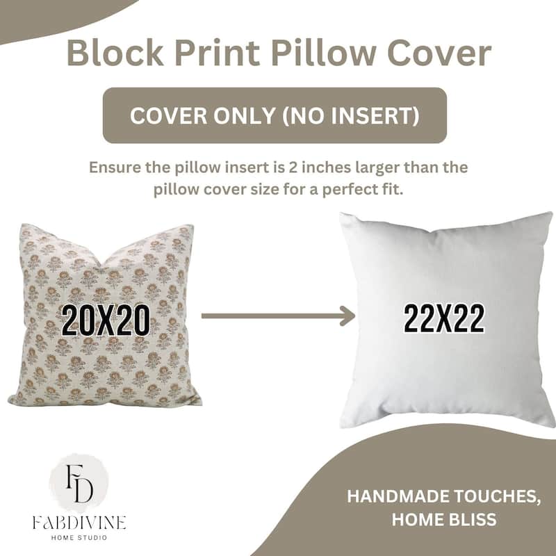 Fabdivine 12x20 Handmade Pure Linen Cushion Cover Floral Mustard Ideal for Sofa, Floral Block Print, Accent Décor, Bagru Buti