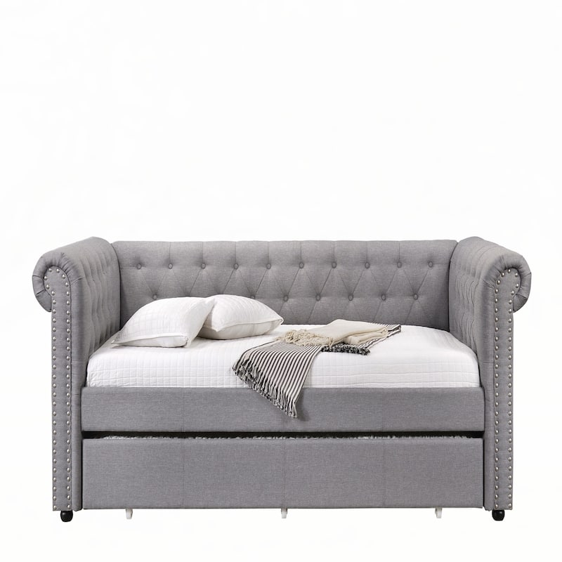 Smoke Gray Fabric Daybed with Trundle (Twin)