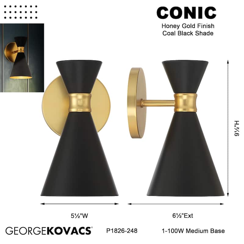 Kovacs P1826 Conic 1 Light 9" Tall Downlight Wall Sconce with Steel
