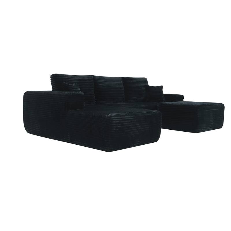 U-Shaped Sectional Couch Boneless Corduroy Couch with Chaise ‌and Ottoman‌, Upholstered Modular Lounger Sofa