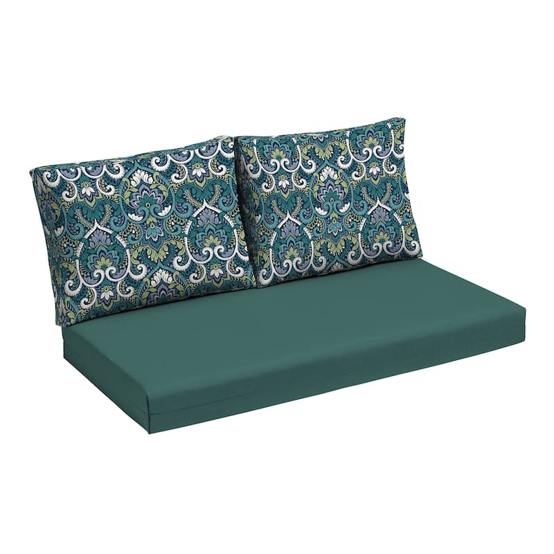 ARDEN Outdoor Loveseat Cushion Set, 48 x 24 - Sapphire Aurora Blue Damask