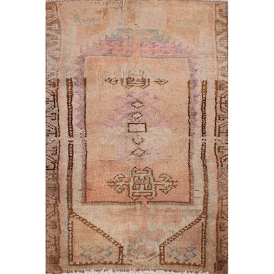 Hand Knotted Oriental 100% Wool Carpet Transitional Tribal Peach Anatolian Area Rug - 2' 5'' X 1' 5''