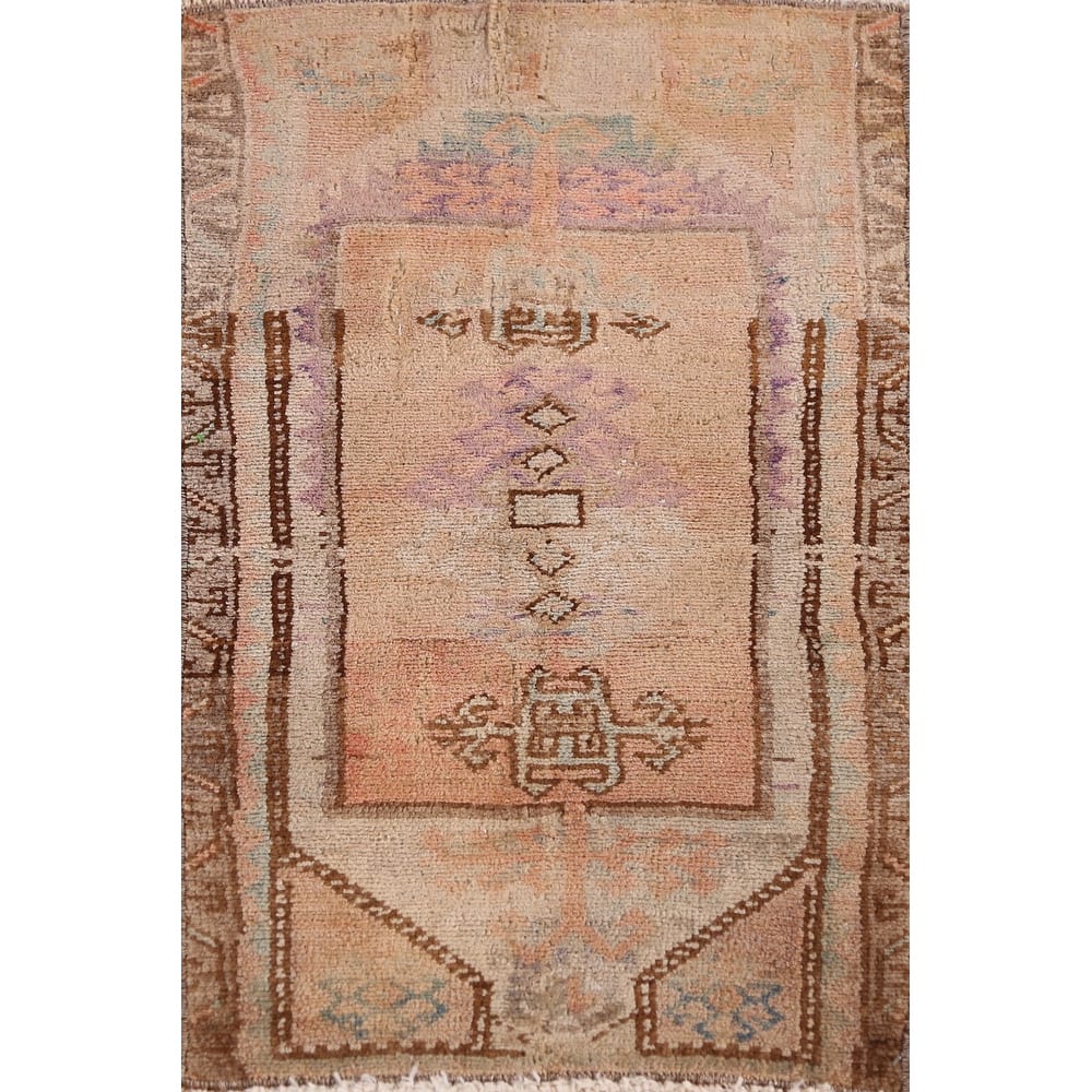 Hand Knotted Oriental 100% Wool Carpet Transitional Tribal Peach Anatolian Area Rug - 2' 5'' X 1' 5''