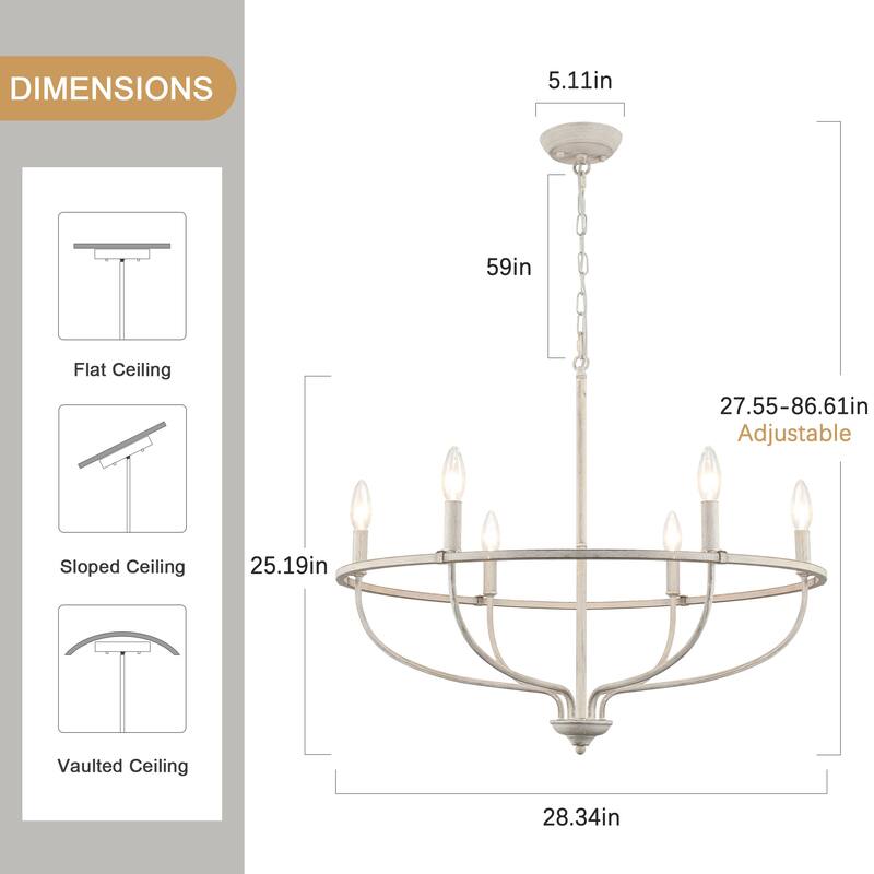 6-Light Circle Candlestick Hanging Linear Chandelier Lighting Island Chandelier Fixture for Kitchen Island