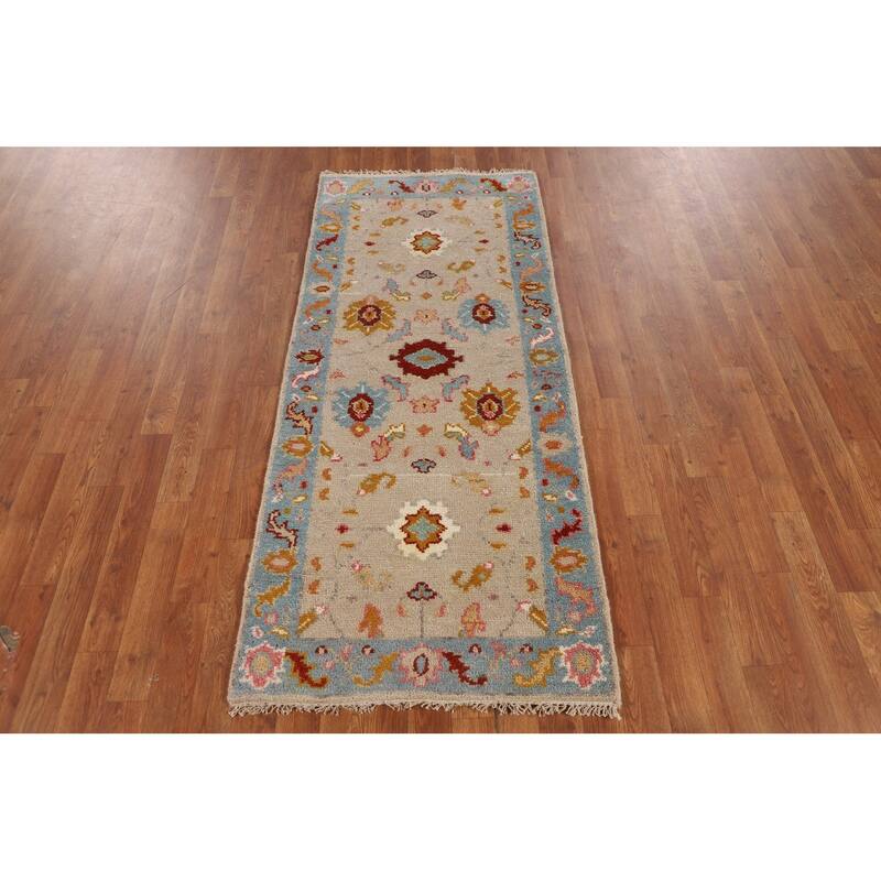 Floral Oushak Indian Foyer Rug Hand-Knotted Wool Carpet - 2'6"x 5'9"