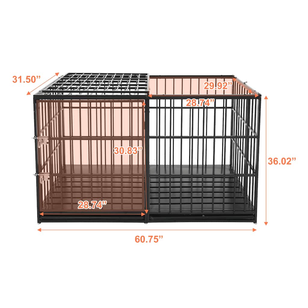 Extra Large Heavy Duty Dog Crate, Steel Escape Proof Kennel for Large Dogs, Double Door Impact Dog Crates with Removable Tray