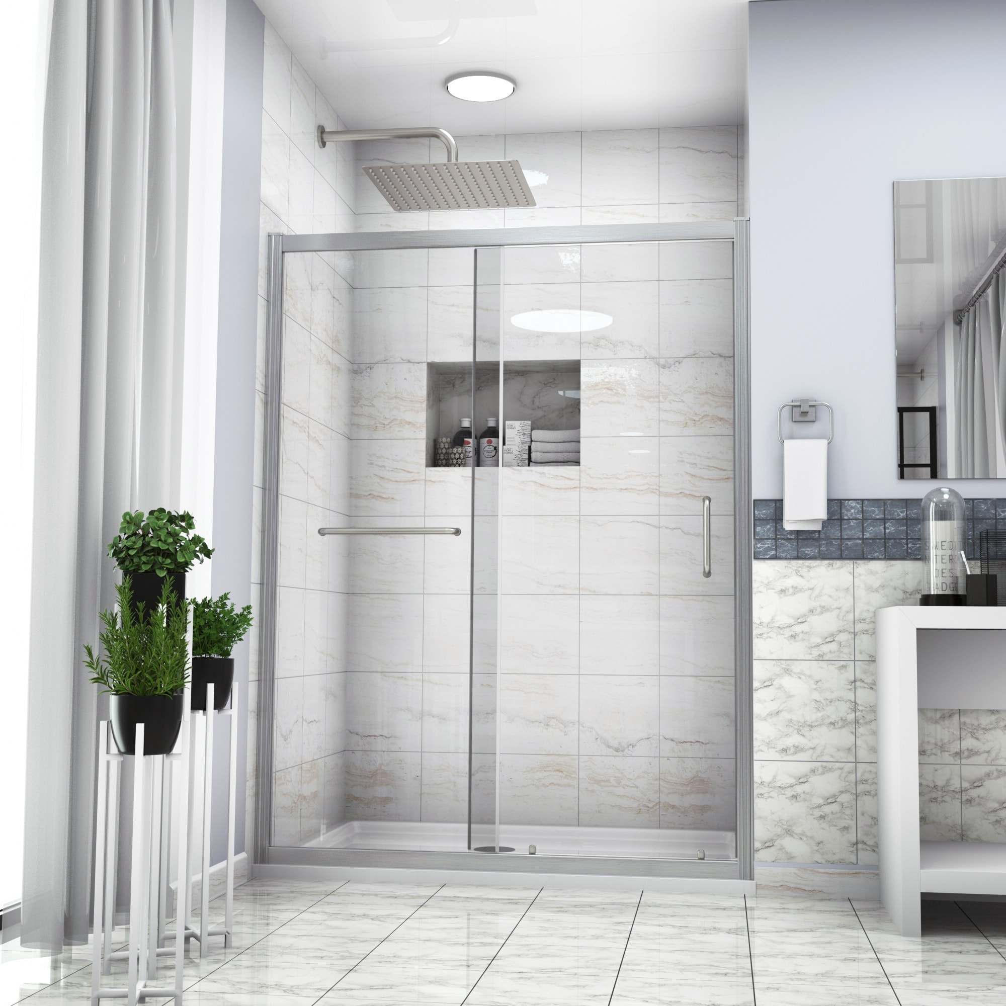 Single Sliding Framed Shower Door with Tempered Glass