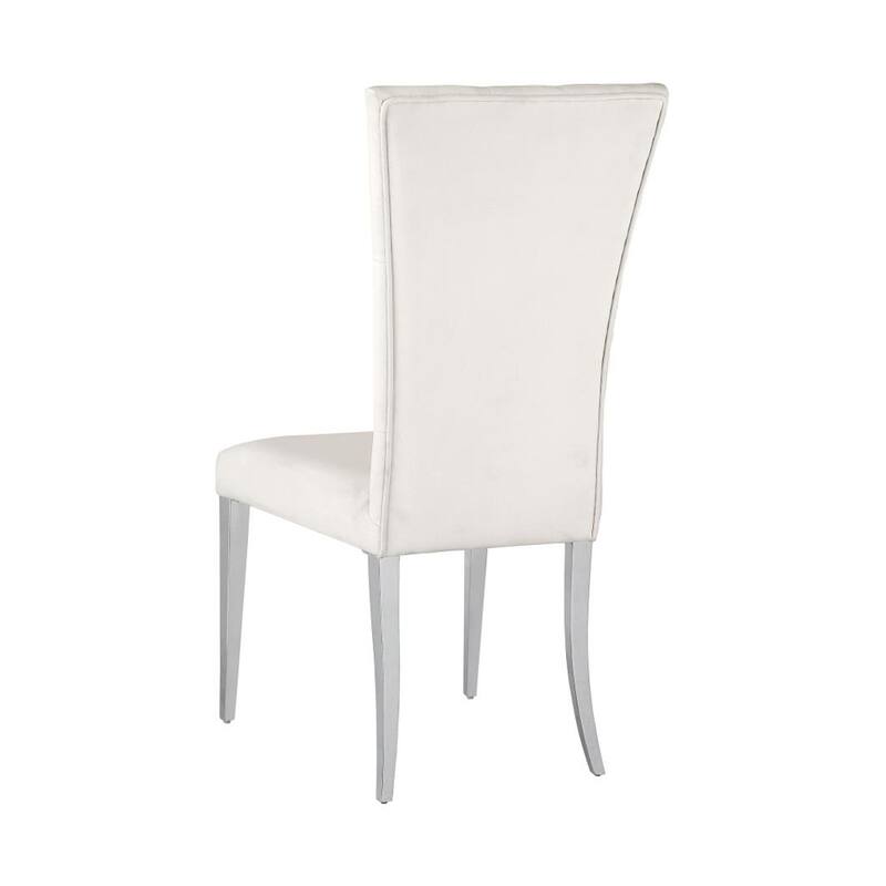 Set of 2 Velvet Upholstered Dining Chairs, White and Chrome