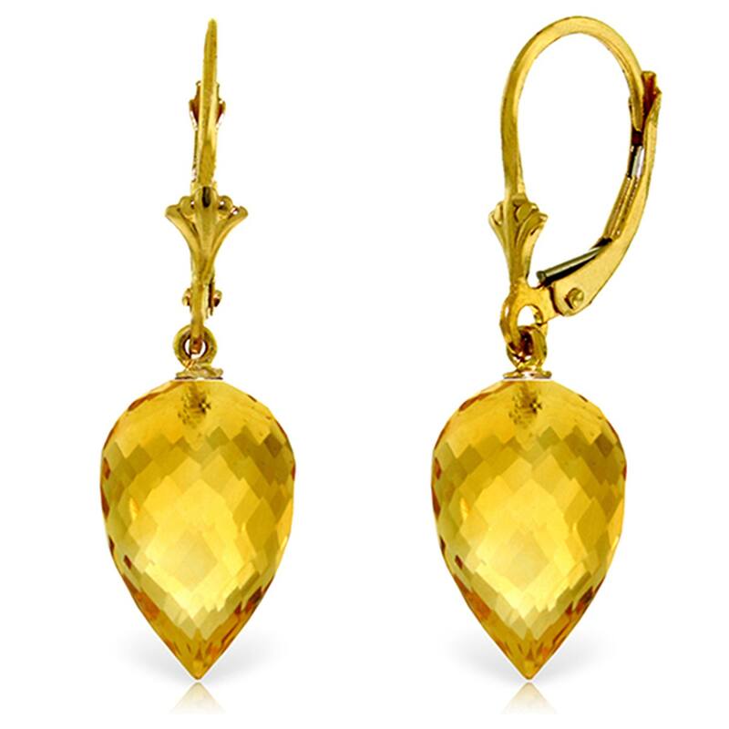 19 Carat 14K Solid Gold Pointy Briolette Drop Citrine Earrings - Yellow