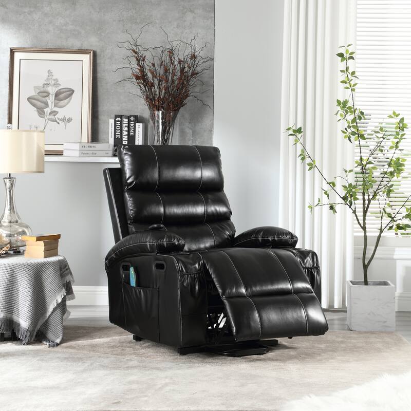 PU Leather Power Lift Recliner with Massage, Heating & Cup Holders