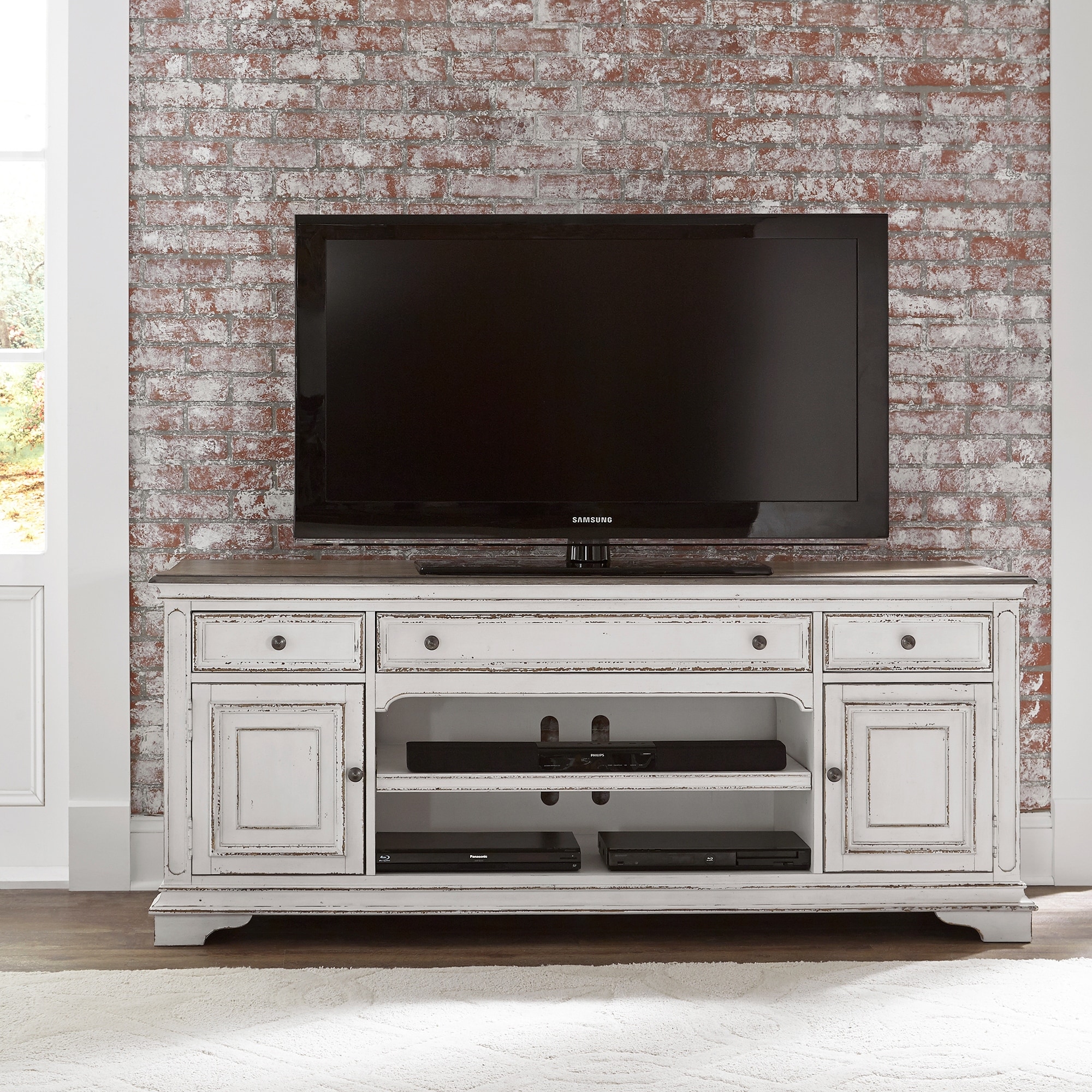Weathered driftwood shop tv stand