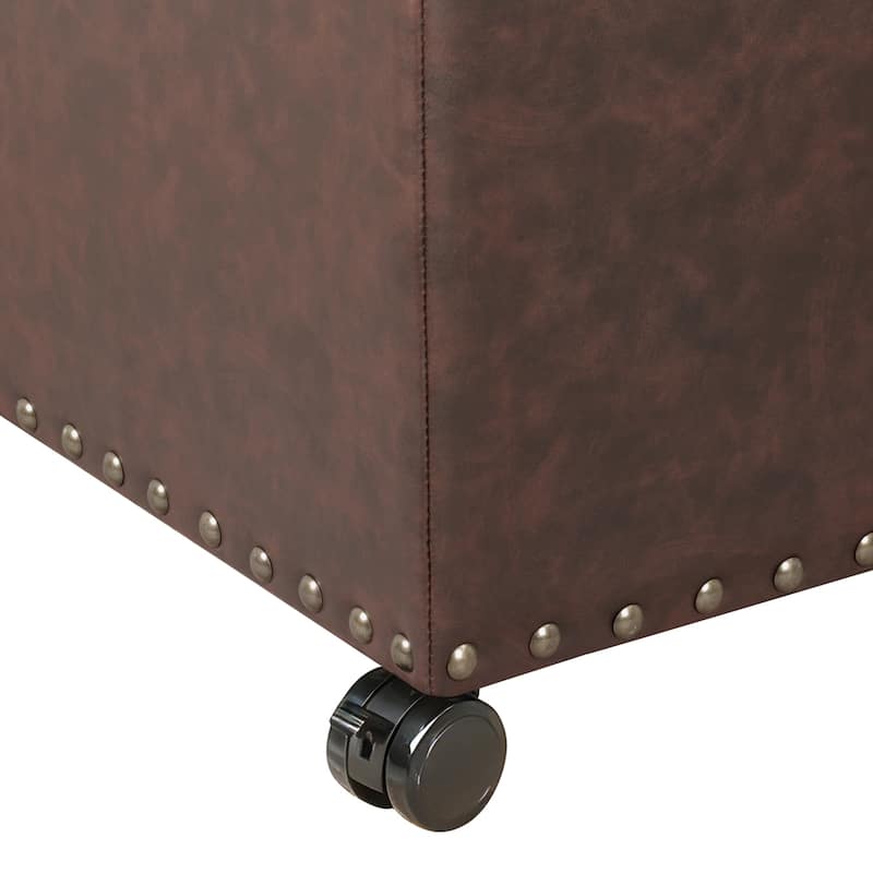 Adeco Bonded Leather Storage Ottoman Square Tufted Cube Footstool