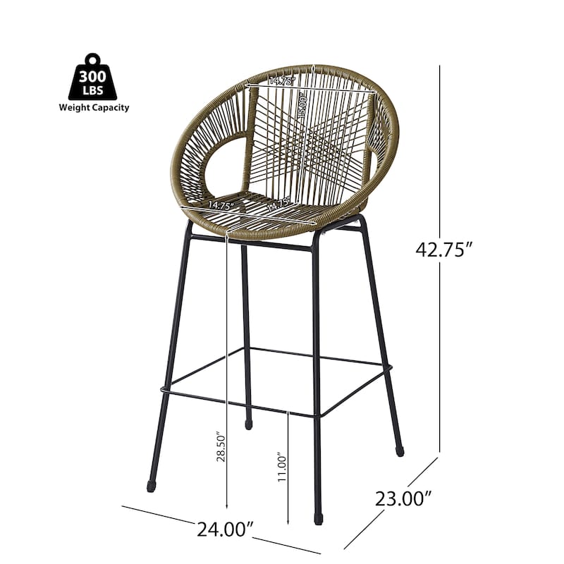 Ferrara Outdoor Patio Green Faux Wicker Barstool, Set of 2