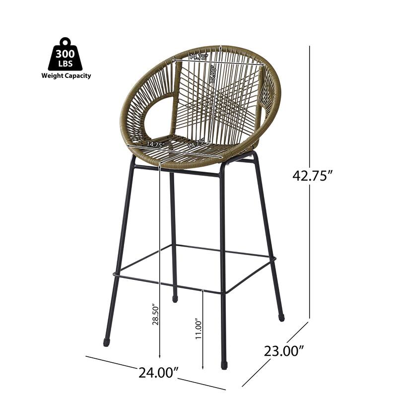 Roomfitters Ferrara Outdoor Faux Wicker Barstools with Metal Frame, Modern Patio Seating, Set of 2